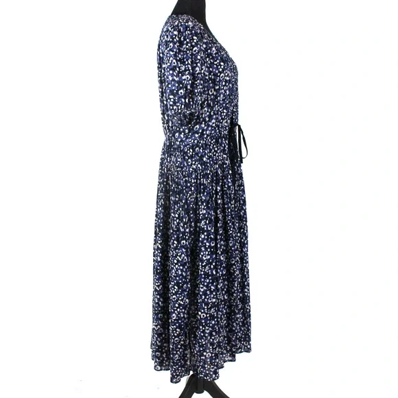 Ulla Johnson Kemala Dress Indigo Blue Wrap Tie Front Puff Sleeve Swing Midi 12 - Picture 3 of 8